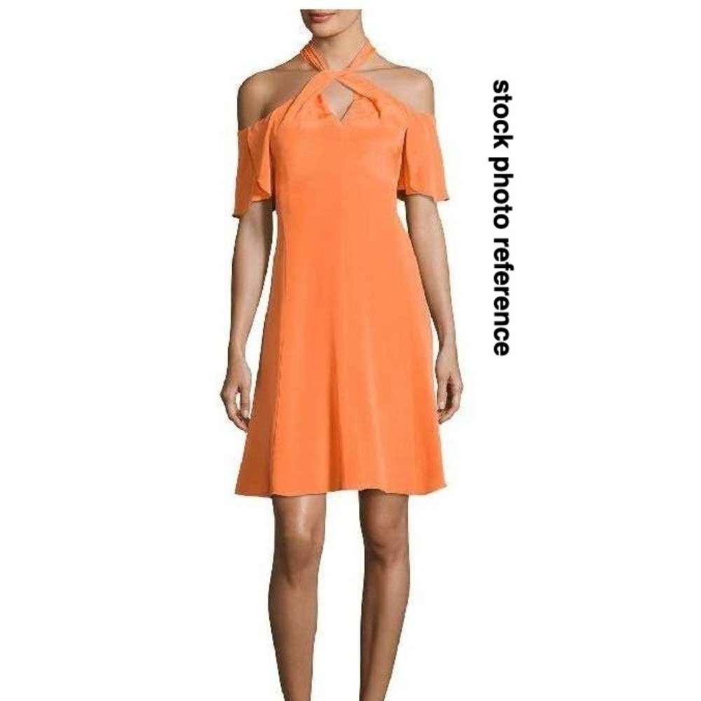 KOBI HALPERIN Avril Cold-Shoulder Silk Crepe de Chine Dress Tangerine size 6 NWT